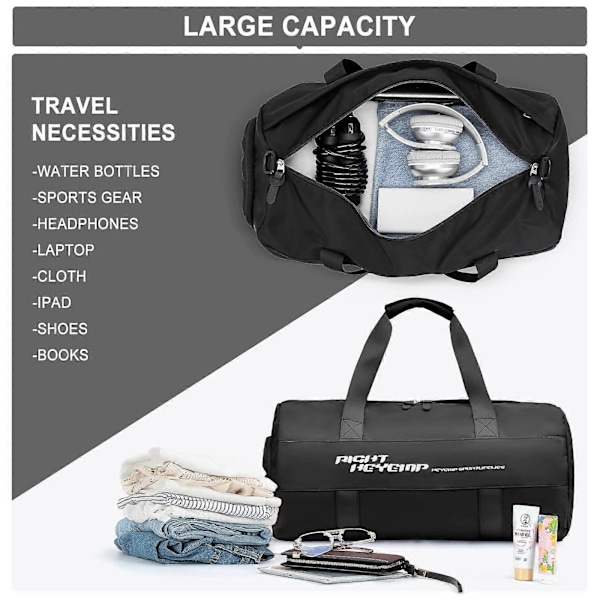 Sport Duffel Bag Dam, Sportväska med Vått Fack & Skofack Rese Duffelväskor Weekendväska Lättviktig Vattentät Sportväska Handbagage