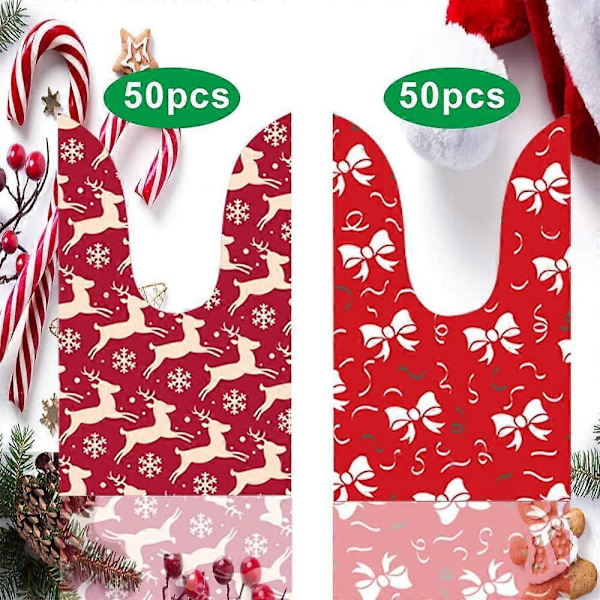 100 stk. julegodtepose Julegaveposer Godteposer Julegaveposer med snøring Assortert