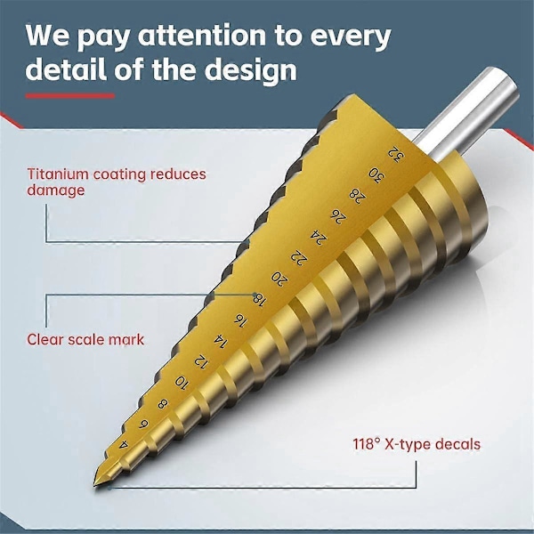 Trinbor Sæt 3 stk. Titanium Trinbor Metrisk 4mm til 32mm HSS6542 Borkeglebits til M