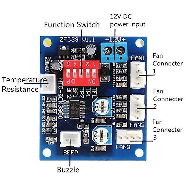 DC 12V 4-johtiminen korkean lämpötilan tuulettimen lämpötilan ohjausnopeuden säädin CPU-moduulin lämpötilahälytys PWM P