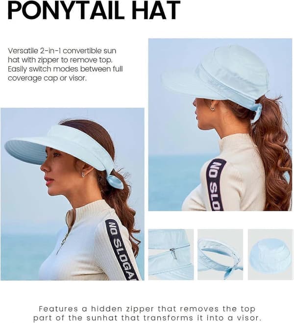 Hatte til kvinder UPF 50+ UV Solbeskyttende Konvertibel Strand Visir Hat Blue