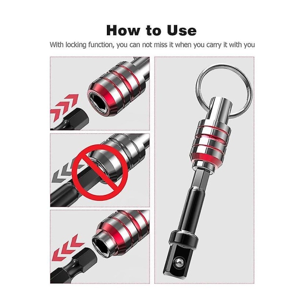 Bitthållarnyckelring, 5 st 1/4 Hex Impact Borrbit Nyckelring Snabbväxling Anslutningshållare Borr Skruv