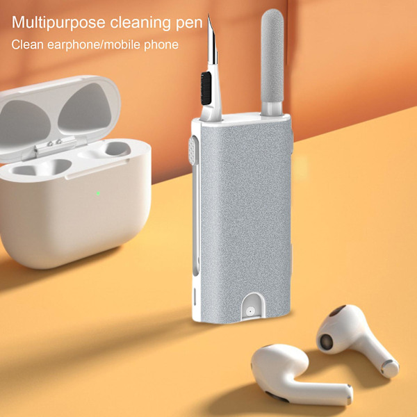 Øretelefon Rengøringsbørste 5-i-1 Multifunktionel Dobbelt Hoved Design Komfortabelt Greb Arbejdsbesparende Skærmrengøring Bærbar Headset Computer Tastatur