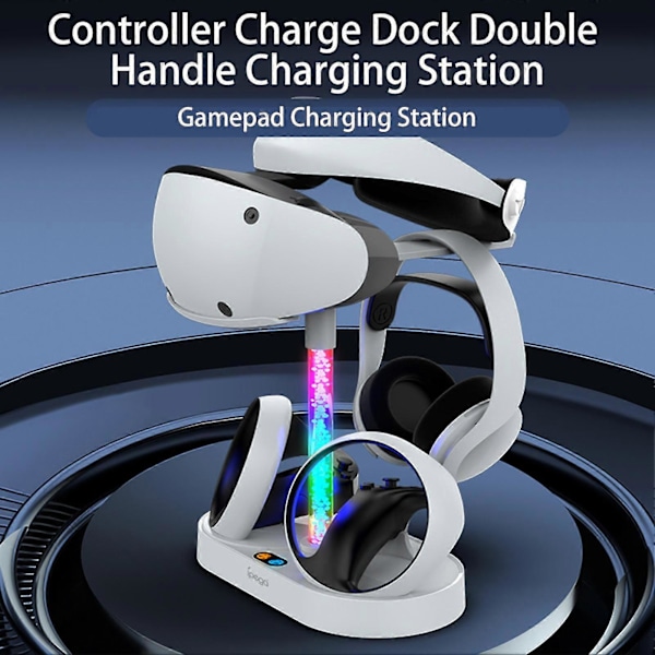 Spilcontroller Oplader Magnetisk Blændende RGB Lys Glas/Headset Understøttende Headset Dobbelt Base Spilcontroller Opladningsdock Holder til PS VR2