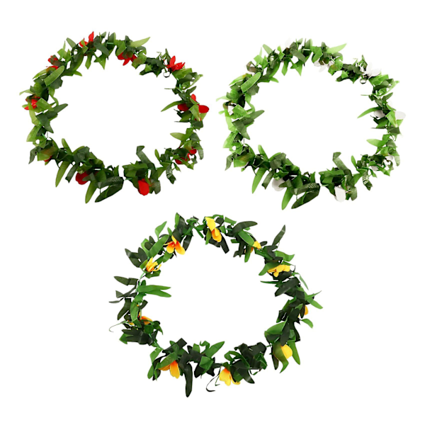 Luau Leis 3 st. Konstgjorda Blommor Tropiska Hawaiianska Lei Blads Halsband för Kostym och Strandfest