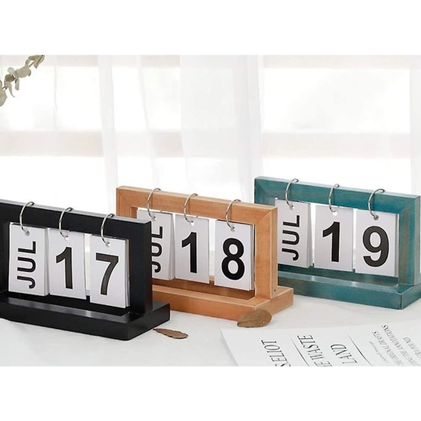 Wooden Flip Calendar Nordic Style Desktop Decor Perpetual Calendar Creative Page Flip Ring Calendar (khaki 1st)