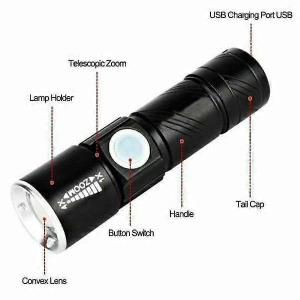 Kraftig 5000 lumen USB oppladbar lommelykt