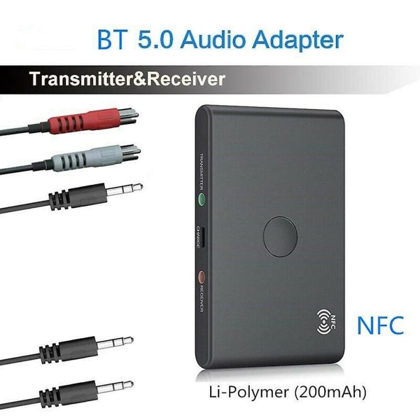 Tx6 Bluetooth Bt 5.0 Audio 3,5 mm lähetinvastaanotin sovitin 2 in 1 -tuki Nfc handsfree-kuulokkeet