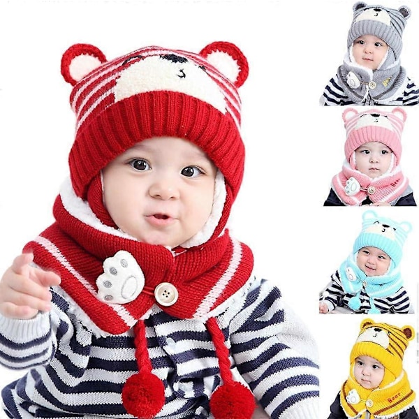 Vinter Baby Huer, Varm Halstørklæde til Småbørn Vinterhue Sød Strikket Halstørklæde Beanie Baby Øreklap Beanie Hue med Halstørklæde