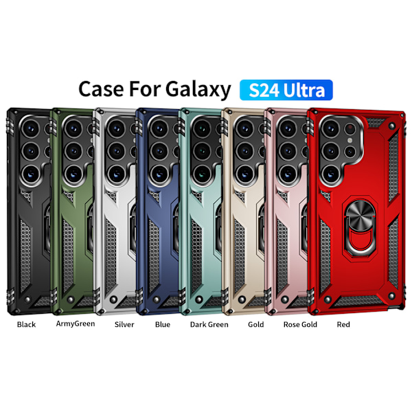 Uusi S24ultra Sergeant -puhelimen kuori Samsung S24plus:lle, iskunkestävä, magneettinen auton teline, suojakotelo red