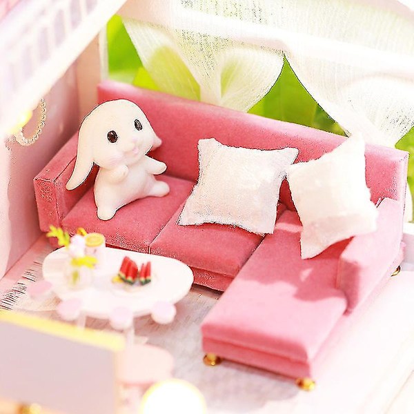Hands Craft DIY Miniatyyri Nukkekotipaketti 3D-malli Puiset Huonekalut Pieni Talo Rakennus Led-valoilla Puu Valmiiksi Leikatut Palat Palapeli 1:24 Mittakaava Teinille