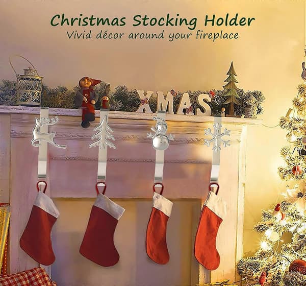Julstrumporhållare, 4-pack Mantel Julstrumpe Krokar för Eldstad Fast Mantelstrumpe Krokar