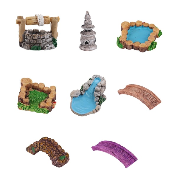 Miniature Pond Bridge Kit -hahmot Pienoiskäsityöt Keiju Puutarha Gnome Moss Terrarium Lahja Tee itse Orna