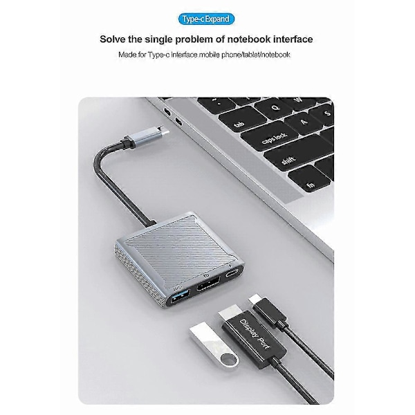 3-in-1 USB Type-C -telakointiasema, Type-C - DisplayPort - USB 3.0 -liitäntä, PD 100W, 8K@60Hz, 4K@144Hz, muuntaja MacBookille
