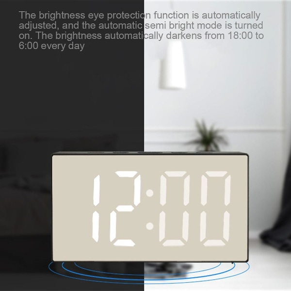 LED Spejl Alarmur Digital Snooze Bordur Vækkeur Lys Tid Temperatur Display Hjem Decor