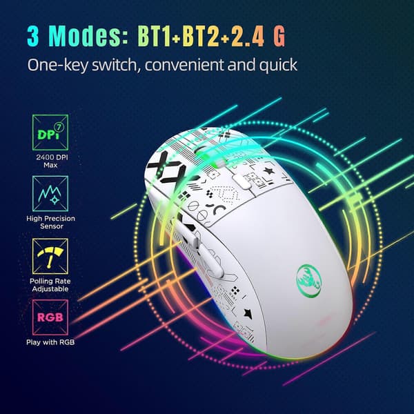 Trådløs Gaming Mus T90 3600Dpi hvit