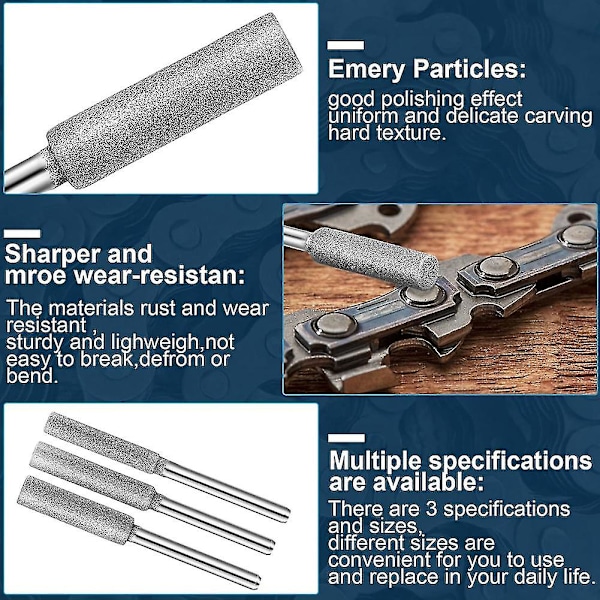 18 st diamantkedjesågslipare, 3 storlekar stensågskedjesågslipare för kedjesåg