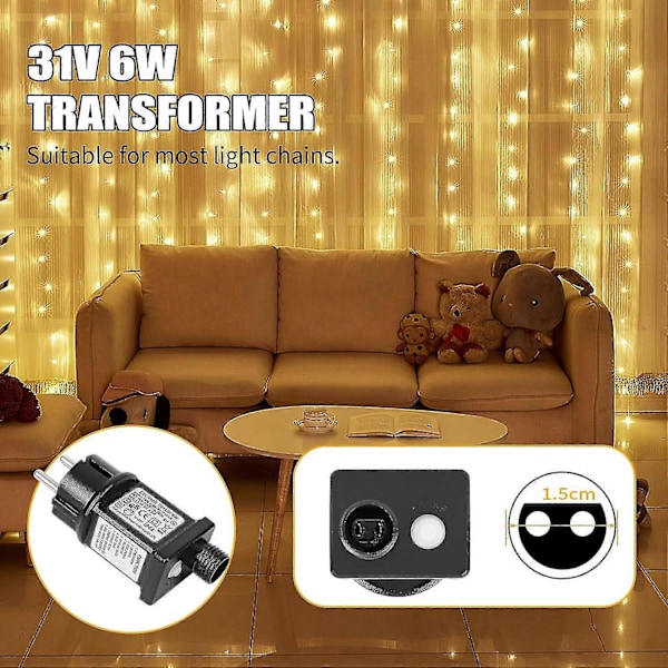 2-delt Transformert 31V 6W LED Strømforsyning, Lavspenningsadapter Blinklys IP44 Med 8 Moduser, Timer Og Minnefunksjon For Lys