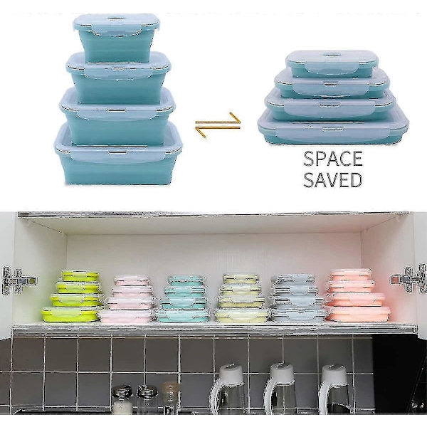 Set med 4 hopfällbara matförvaringsbehållare i silikon, BPA-fria