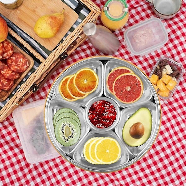 Opdelt Serveringsbakke Med Låg - Genanvendelig Grøntsagsbakke Med Låg Og Dip Snackfad 6 Rum 10 Tommer 60oz