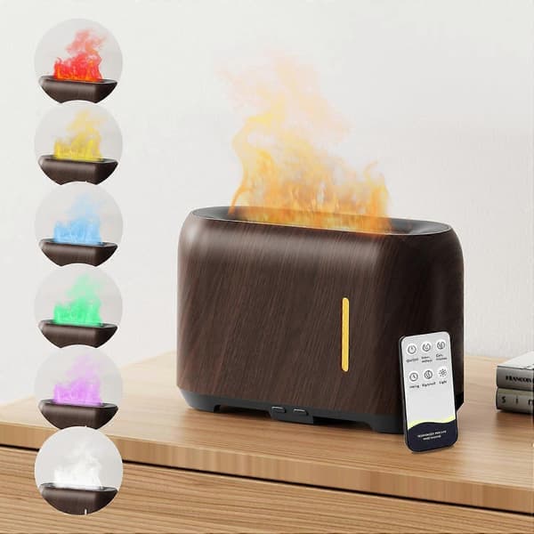 Eterisk Olje Diffuser 240ml, Flerfarget Flamme Aroma Olje Diffuser med Fjernkontroll