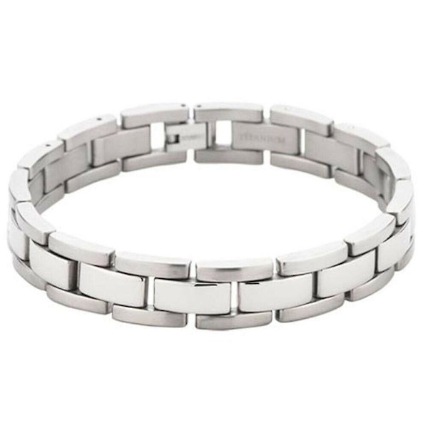 Herrar Silver Armband med Matta och Polerade Länkar 12mm