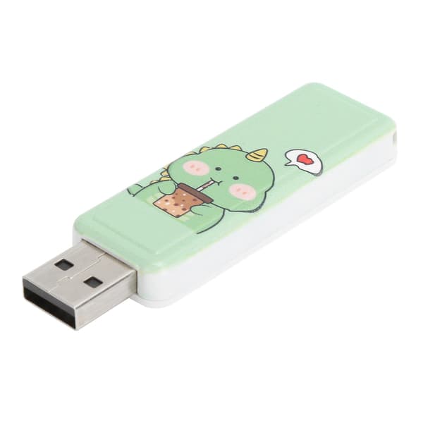 U Disk USB2.0 Push Pull Minnebrikke Flash Drive Firmagave Biltilbehør Datatilbehør (Melk Te Liten Dinosaur 128GB)