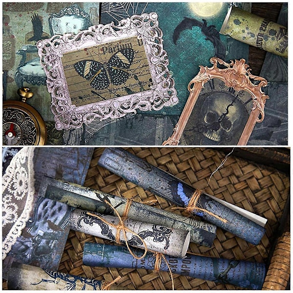 180 ark Antikt Halloween Scrapbook-papper, Journaltillbehör för Dark Academia Gotiska DIY-hantverk
