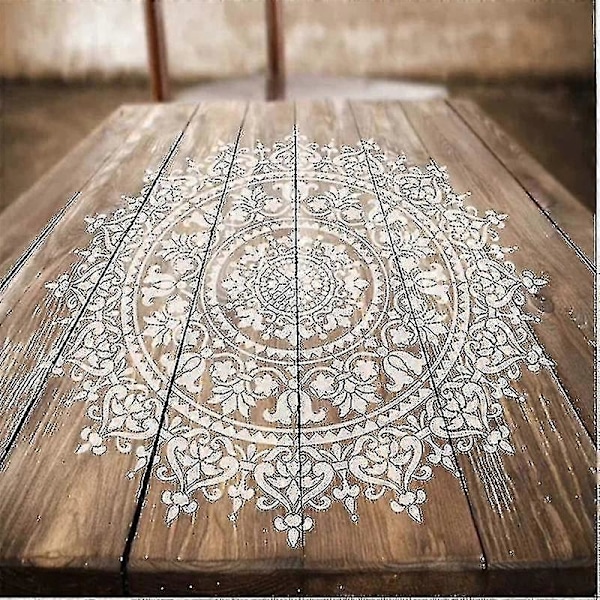 30cm Mandala-apumaalausmalli Suuri uudelleenkäytettävä sapluuna lattia-, seinälaatta-, kangas- ja huonekalumaalaukseen - YuJia