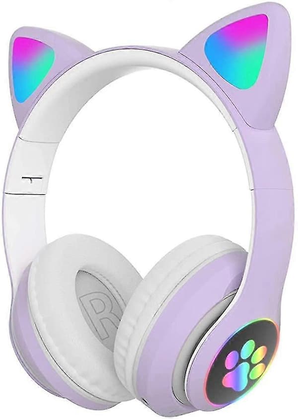 Trådløst Spilheadset, Sød Katteøre Bluetooth Lysende Headset Med LED Lys, Foldbar