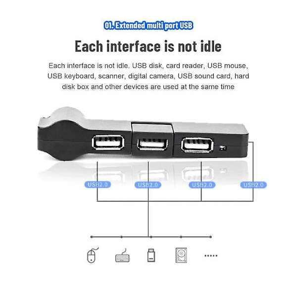 Ryra Usb Hub Mini Størrelse Usb 2.0 Adapter Roterbar 4 Porte Multi Usb Splitter Hub Data