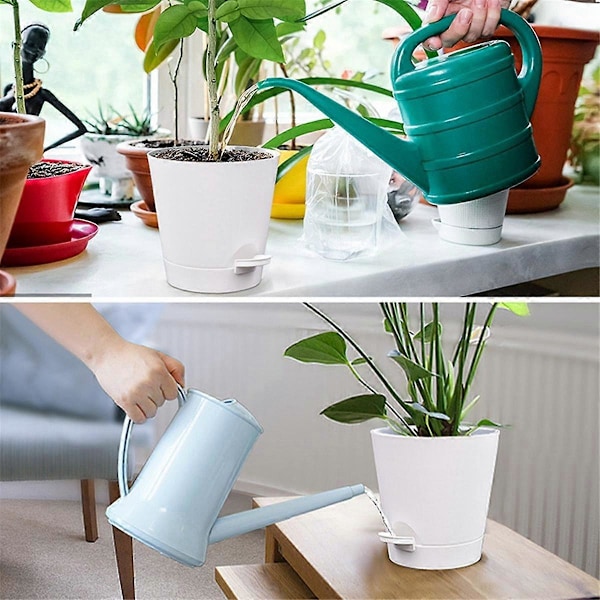 5-pack 13 cm Självvattnande Krukor för Inomhusväxter, Blomkrukor med Dräneringshål och Veke Rep Vit