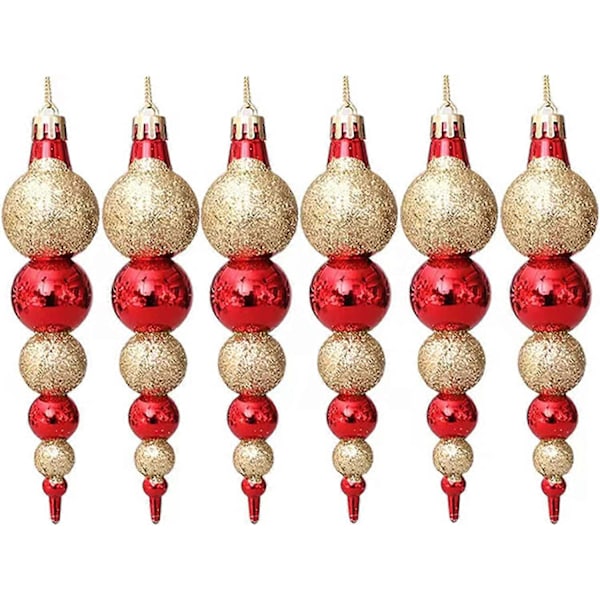 6 stycken julgranskulor i konform, 15 cm julpynt röd & guld julgransdekoration