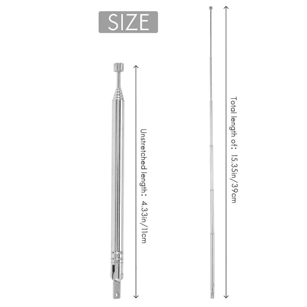 Vaihto 39cm 6-osainen teleskooppinen antenniaerial radiolle ja televisiolle