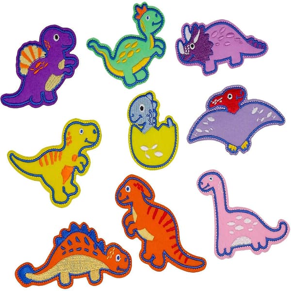 Søde broderede dinosaur strygemærker - DIY tilbehør til jakker, hatte, rygsække, jeans