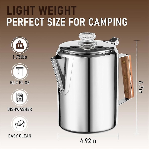 Kaffeperkolatorer Koketopp For Camping, Perkolator Kaffe Pot Rustfritt Stål Kaffemaker Camping