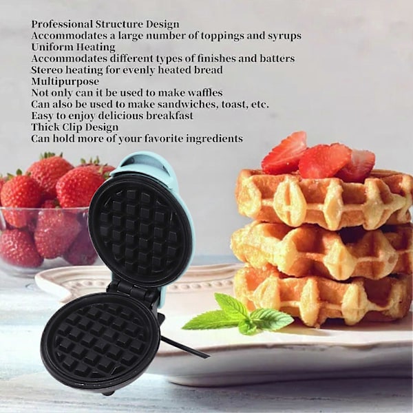 Mini Vaffeljern Stick Proof Dobbeltsidet Rund Multifunktionel Morgenmadsmaskine til Toast Sandwich BRA Rund Stik 110V Blå