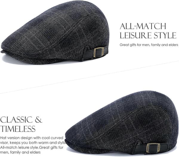 Herre Flat Caps Beret Tweed Klassisk Tweed Caps Dark grey Plaid