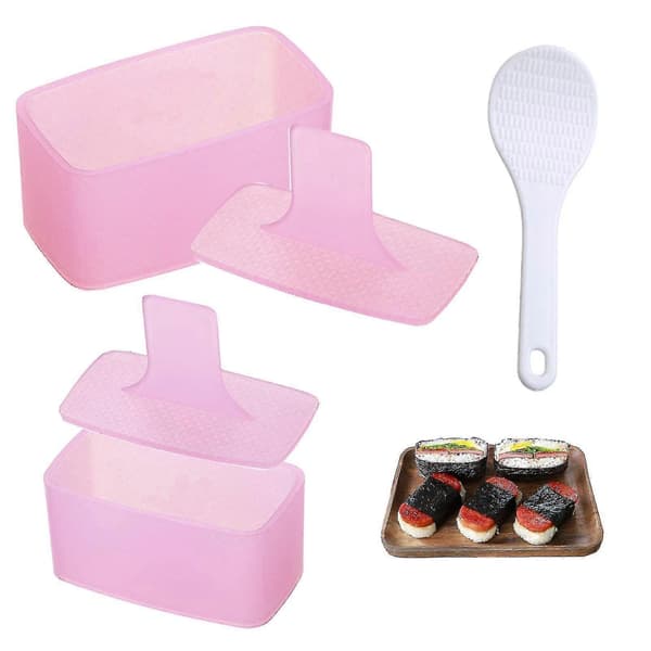 Musubi Maker Press, 2-pack Risbollsform Rektangel Tusen Lager Sushi Maker Form (rosa)