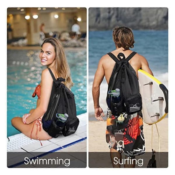 Simväska Mesh Ryggsäck med Dragkedja för Simning, Gym, Pool, Träningsutrustning & Sport Grön
