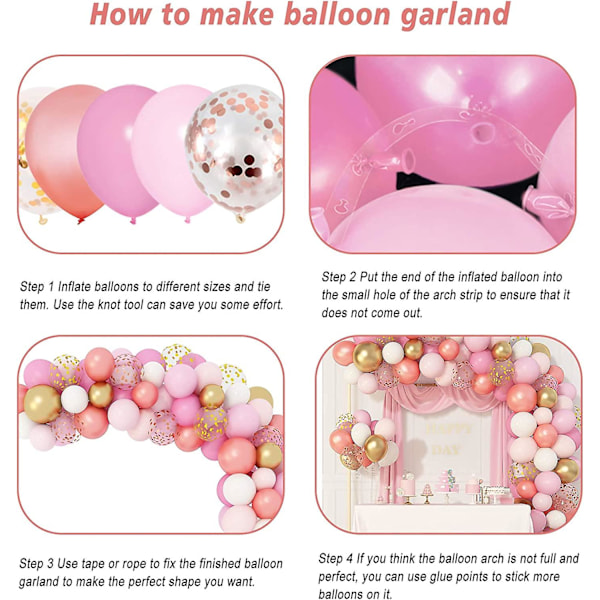 144 st Roséguld Rosa Ballonggirlang Båge Kit Ljusrosa Guld Vit Konfetti Latex Metalliska Ballonger För Födelsedag Baby Shower Bröllopsfest Dekoration