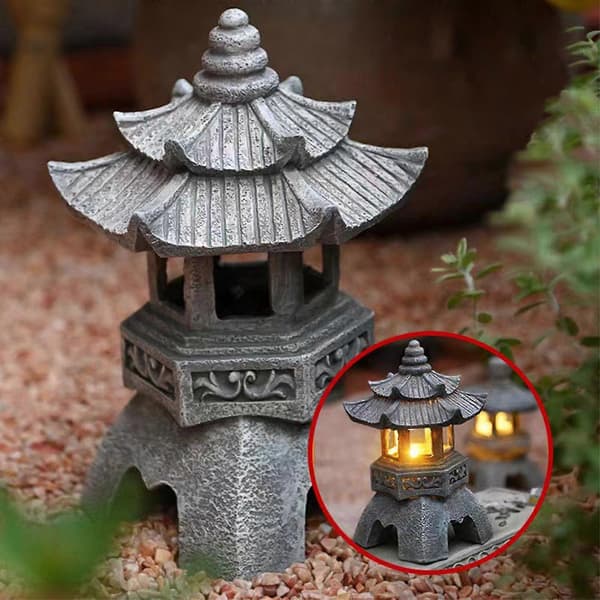 Udendørs Pagode Have Statue, Solar Statue Have Dekoration, Udendørs Have Lanterne, LED Have Lamper Med Simuleret Pagode