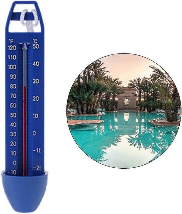 Vattentemperatur Termometer Dammtermometer Pooltermometer med Snöre Splittringsresistent för Utomhus Inomhus (1st, blå)
