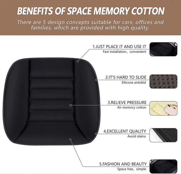 Bilsetepute Komfort Setebeskytter for Bilførersete Kontorstol Hjemmebruk Memory Foam