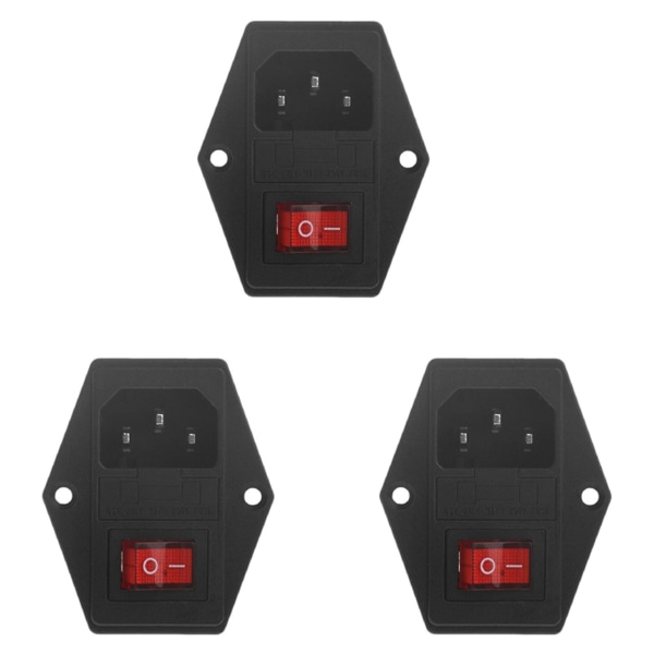 3x Ny 3 Pins Iec320 C14 Ac Inlet Hann Pluggkontakt Med Sikringsbryter 10a 250v