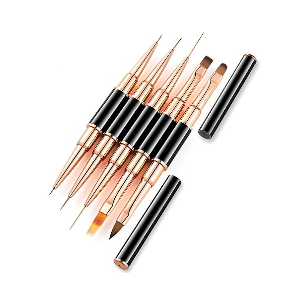 5pcs Double Head Nail Art Uv Gel Extension Brushes Painting Tools French Stripe Drawing Liner Pen M