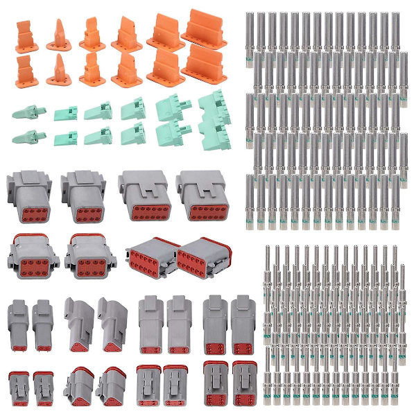 188PCS Deutsch DT harmaa liitinpaketti, jossa 16 kiinteää kosketinta 2,3,4,6,8 ja 12 nastan kokoonpanoissa, autoliittimet