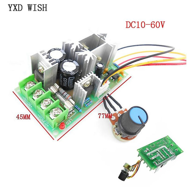 20A PWM DC Motor Hastighedsregulator 12V 24V 36V 48V Med Potentiometer Knapswitch