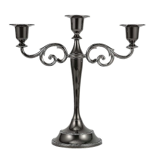 Metallisk Lysestake med 3 Arm, Antikk Søylelysestake, Elegant Dekor for Bryllupsdekorasjon (Svart)