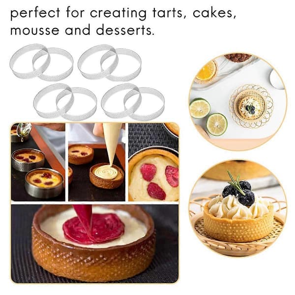 8 stk. 10 cm Cirkulær Tærtering Pizza Dessert DIY Rustfrit Stål Perforering Frugttærte Kage Mousseforme Bageform Værktøj